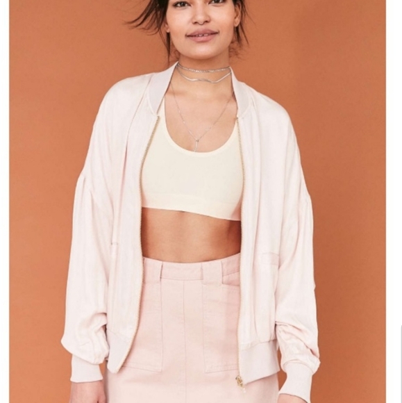 Silence + Noise Blush Satin Bomber Jacket - Picture 2 of 3